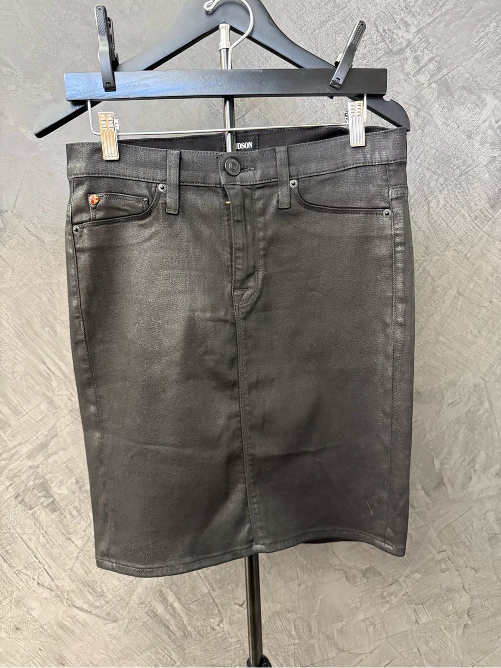 Hudson Jeans Black Coated Denim Pencil Skirt